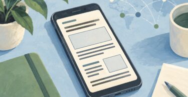 Illustration of a generic smartphone displaying simplified text-based web content.
