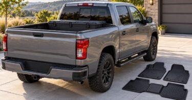 Generic unbranded pickup with a storage box and floor mats.