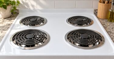 Generic electric coil stovetop with circular metal drip bowls.