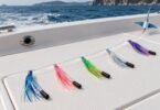 Generic squid-style trolling daisy chain laid on a boat deck.