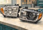 Illustration comparing a reflector headlamp assembly and a projector-style assembly.