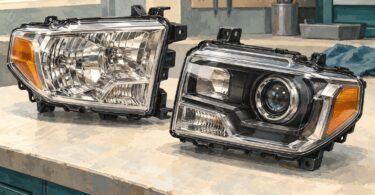 Illustration comparing a reflector headlamp assembly and a projector-style assembly.