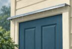 Illustration of a metal overhead rain drip above an exterior door.