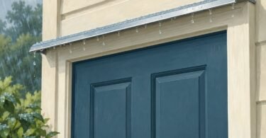 Illustration of a metal overhead rain drip above an exterior door.