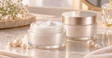Generic unbranded face cream jars with decorative pearls.