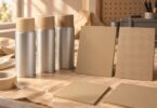 Tan paint samples beside unbranded spray paint cans