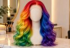 Generic rainbow-colored wig on a featureless display head.