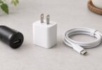 Generic car and wall charging adapters beside a USB cable.