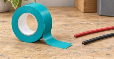 A generic turquoise tape roll beside red and black insulated tubing.