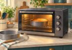 Illustration of a countertop oven baking a round cake