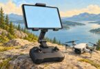 Illustration of a tablet mounted above a drone controller