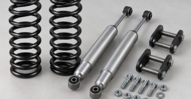 Illustration of generic pickup coil springs, shock absorbers, shackles and hardware