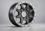 Unbranded eight-lug alloy wheel with a silver bolted outer ring