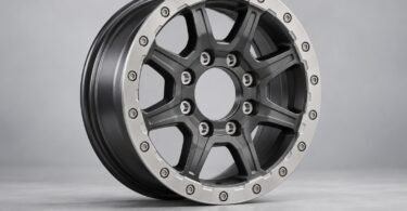 Unbranded eight-lug alloy wheel with a silver bolted outer ring
