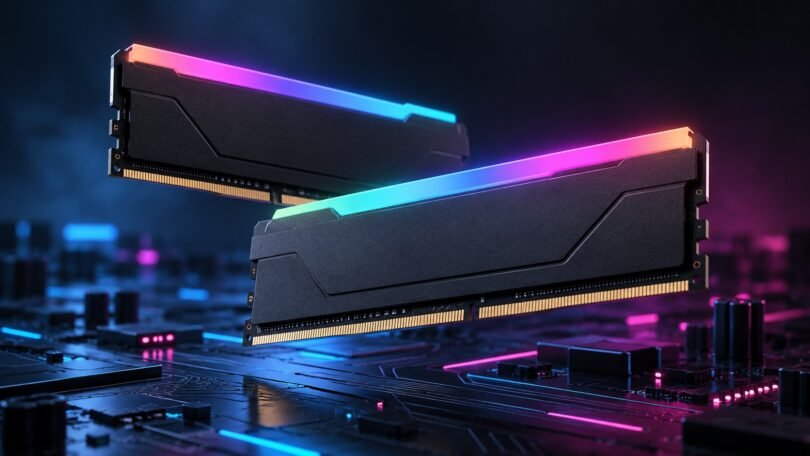 Conceptual illustration of two unbranded RGB desktop memory modules