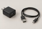Illustration of an unbranded USB wall adapter and USB-A to micro-USB cable on a neutral surface.