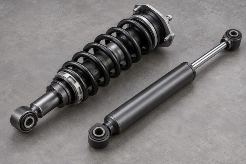 Generic automotive coil-over assembly beside a separate shock absorber